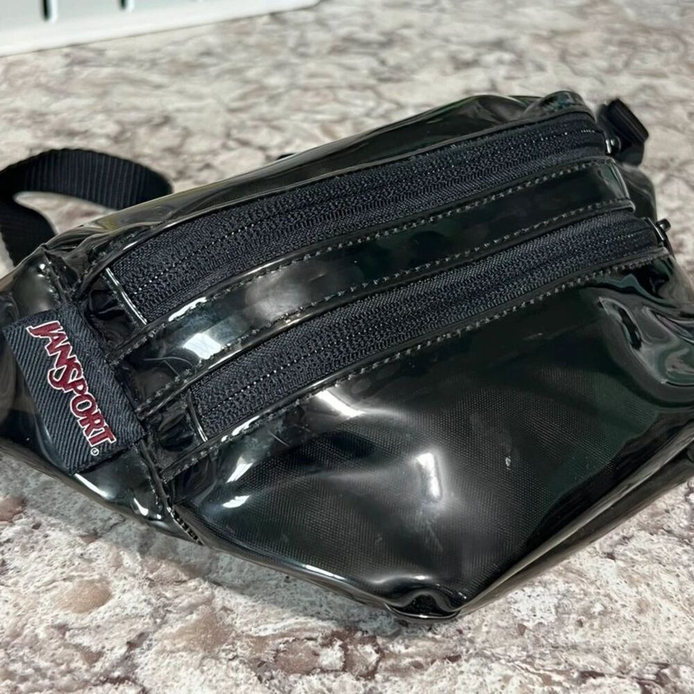 Vintage JanSport Black Vinyl Fanny Pack | Rare Translucent Bottom Waist Bag 🖤